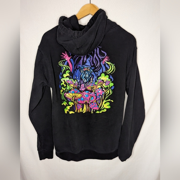 A-Lab Hoodie Magic Mushroom Black Pullover Graphic Sweatshirt Psychedelic Small - Picture 2 of 9
